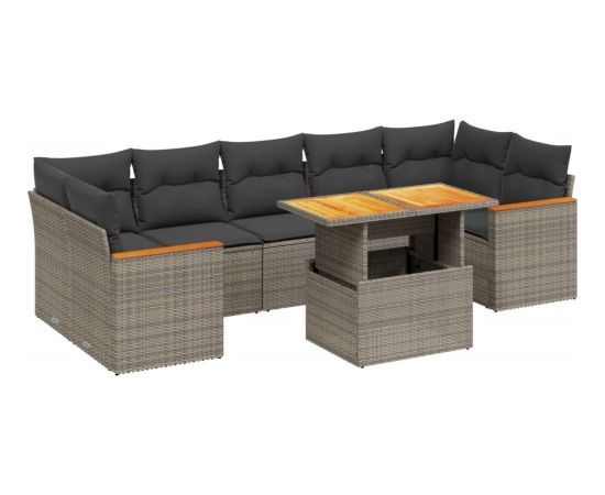 vidaXL 8-cz. zestaw mebli ogrodowych z poduszkami, szary, polirattan Dārza mēbeļu komplekti