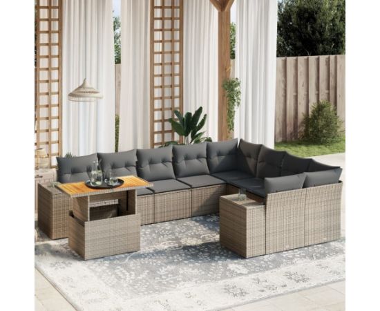 vidaXL 10-cz. zestaw wypoczynkowy do ogrodu, z poduszkami, szary Dārza mēbeļu komplekti