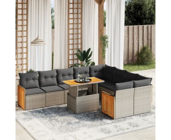 vidaXL 10-cz. zestaw wypoczynkowy do ogrodu, z poduszkami, szary Dārza mēbeļu komplekti