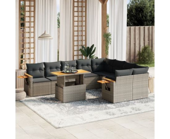 vidaXL 10-cz. zestaw wypoczynkowy do ogrodu, z poduszkami, szary Dārza mēbeļu komplekti