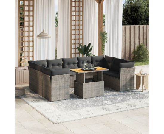 vidaXL 10-cz. zestaw wypoczynkowy do ogrodu, z poduszkami, szary Dārza mēbeļu komplekti