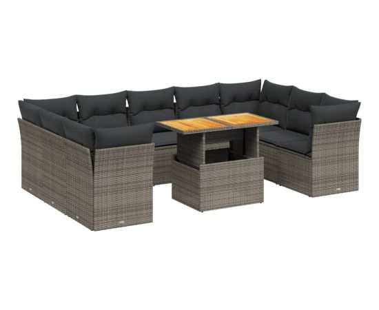 vidaXL 10-cz. zestaw wypoczynkowy do ogrodu, z poduszkami, szary Dārza mēbeļu komplekti