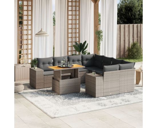 vidaXL 9-cz. zestaw mebli ogrodowych z poduszkami, szary, polirattan Dārza mēbeļu komplekti