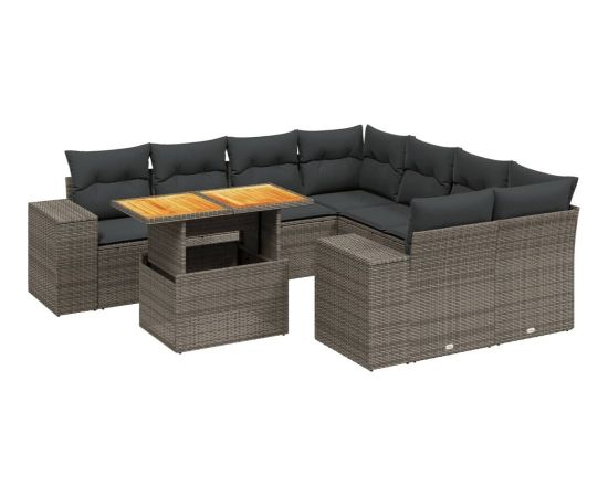 vidaXL 9-cz. zestaw mebli ogrodowych z poduszkami, szary, polirattan Dārza mēbeļu komplekti