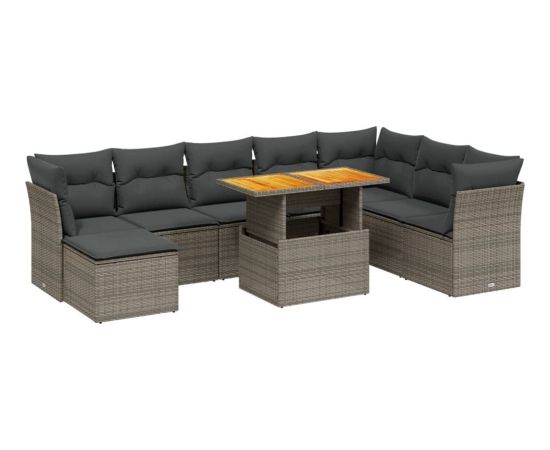 vidaXL 9-cz. zestaw mebli ogrodowych z poduszkami, szary, polirattan Dārza mēbeļu komplekti