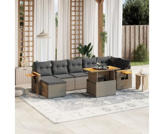 vidaXL 8-cz. zestaw mebli ogrodowych z poduszkami, szary, polirattan Dārza mēbeļu komplekti