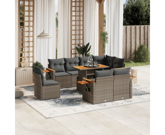 vidaXL 9-cz. zestaw mebli ogrodowych z poduszkami, szary, polirattan Dārza mēbeļu komplekti