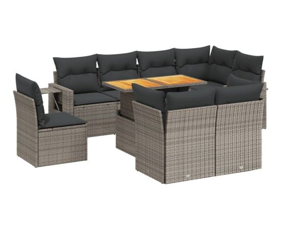 vidaXL 9-cz. zestaw mebli ogrodowych z poduszkami, szary, polirattan Dārza mēbeļu komplekti