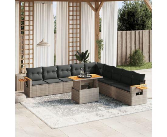 vidaXL 11-cz. zestaw mebli ogrodowych z poduszkami, szary rattan PE Dārza mēbeļu komplekti