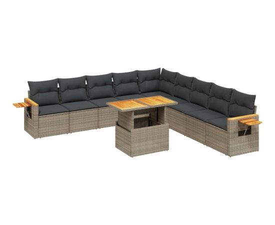 vidaXL 11-cz. zestaw mebli ogrodowych z poduszkami, szary rattan PE Dārza mēbeļu komplekti