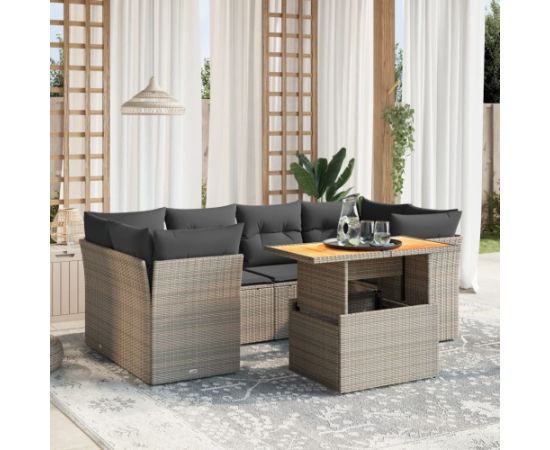 vidaXL 7-cz. zestaw wypoczynkowy do ogrodu, z poduszkami, szary Dārza mēbeļu komplekti