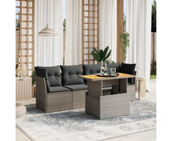 vidaXL 5-cz. zestaw wypoczynkowy do ogrodu, poduszki, szary rattan PE Dārza mēbeļu komplekti