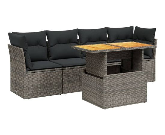 vidaXL 5-cz. zestaw wypoczynkowy do ogrodu, poduszki, szary rattan PE Dārza mēbeļu komplekti