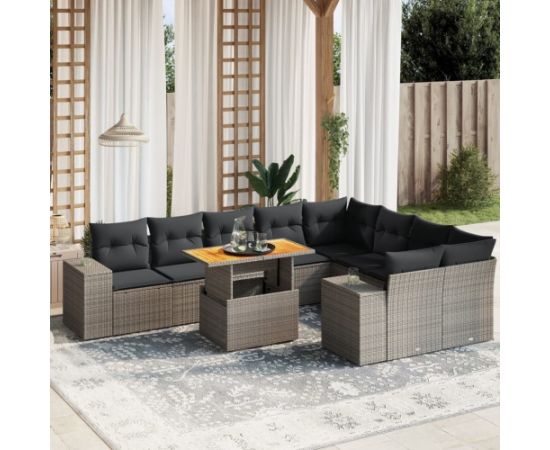 vidaXL 10-cz. zestaw wypoczynkowy do ogrodu, z poduszkami, szary Dārza mēbeļu komplekti