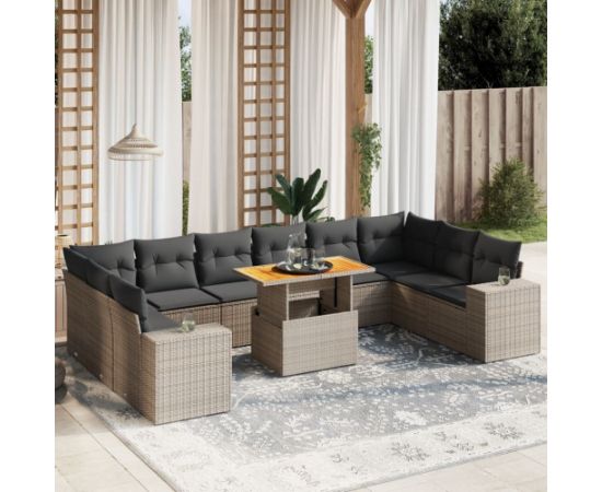 vidaXL 11-cz. zestaw mebli ogrodowych z poduszkami, szary rattan PE Dārza mēbeļu komplekti