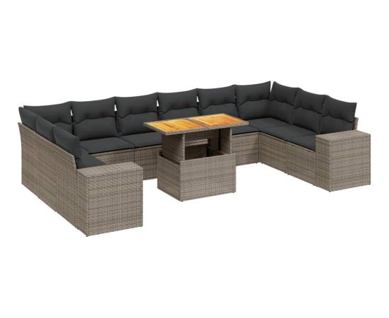 vidaXL 11-cz. zestaw mebli ogrodowych z poduszkami, szary rattan PE Dārza mēbeļu komplekti