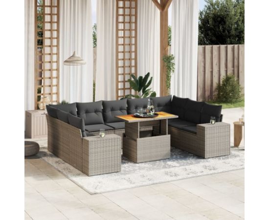 vidaXL 10-cz. zestaw wypoczynkowy do ogrodu, z poduszkami, szary Dārza mēbeļu komplekti