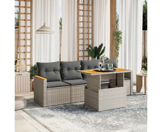 vidaXL 5-cz. zestaw wypoczynkowy do ogrodu, poduszki, szary rattan PE Dārza mēbeļu komplekti