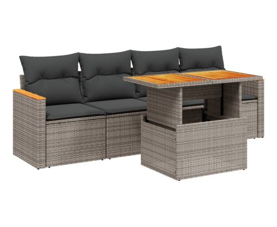 vidaXL 5-cz. zestaw wypoczynkowy do ogrodu, poduszki, szary rattan PE Dārza mēbeļu komplekti