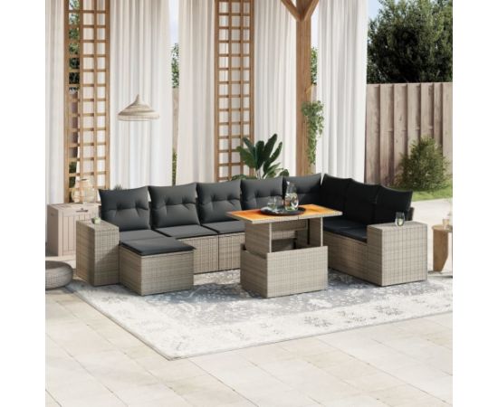 vidaXL 9-cz. zestaw mebli ogrodowych z poduszkami, szary, polirattan Dārza mēbeļu komplekti