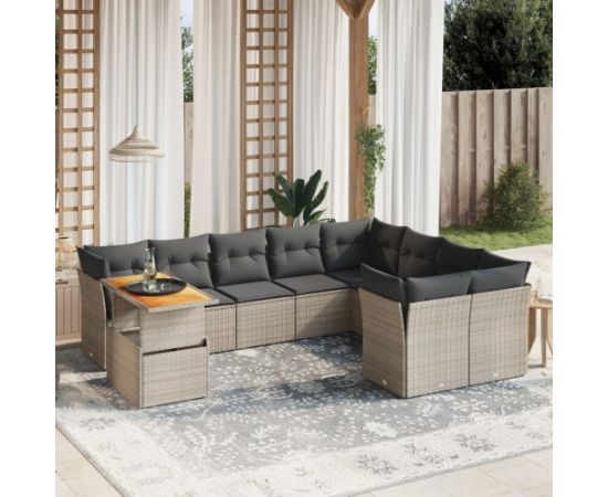 vidaXL 10-cz. zestaw wypoczynkowy do ogrodu, z poduszkami, szary Dārza mēbeļu komplekti