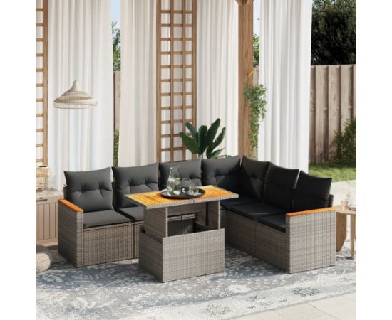 vidaXL 7-cz. zestaw wypoczynkowy do ogrodu, z poduszkami, szary Dārza mēbeļu komplekti