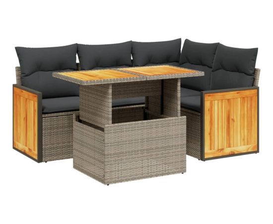 vidaXL 5-cz. zestaw wypoczynkowy do ogrodu, poduszki, szary rattan PE Dārza mēbeļu komplekti