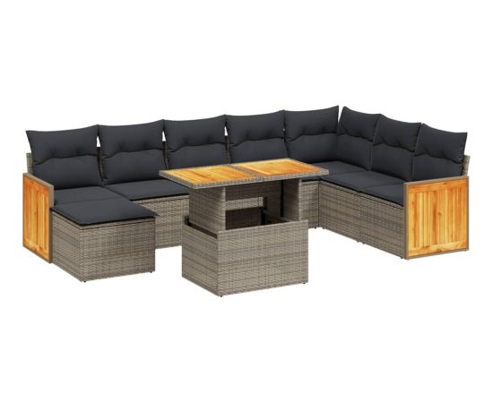 vidaXL 9-cz. zestaw mebli ogrodowych z poduszkami, szary, polirattan Dārza mēbeļu komplekti