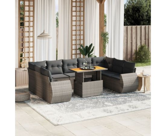 vidaXL 10-cz. zestaw wypoczynkowy do ogrodu, z poduszkami, szary Dārza mēbeļu komplekti