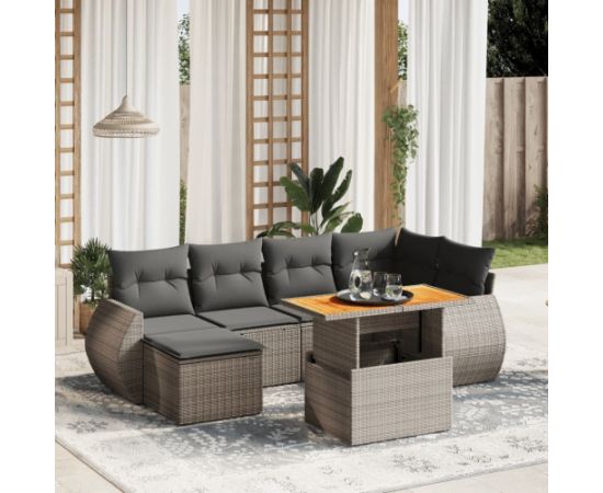 vidaXL 7-cz. zestaw wypoczynkowy do ogrodu, z poduszkami, szary Dārza mēbeļu komplekti