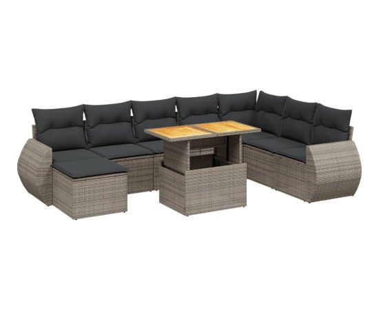 vidaXL 9-cz. zestaw mebli ogrodowych z poduszkami, szary, polirattan Dārza mēbeļu komplekti