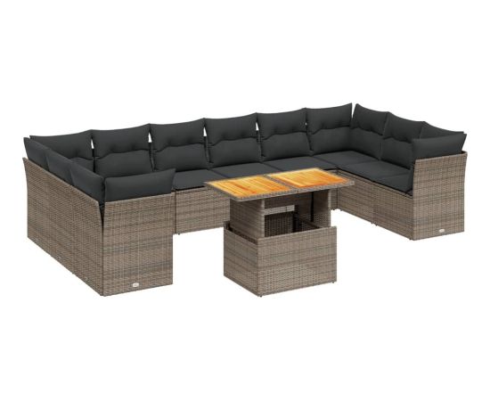 vidaXL 11-cz. zestaw mebli ogrodowych z poduszkami, szary rattan PE Dārza mēbeļu komplekti