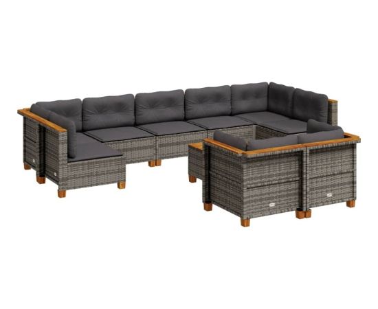 vidaXL 10-cz. zestaw wypoczynkowy do ogrodu, z poduszkami, szary Dārza mēbeļu komplekti