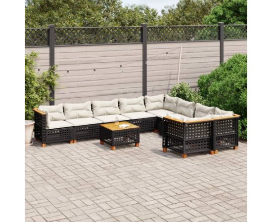 vidaXL 10-cz. zestaw wypoczynkowy do ogrodu, z poduszkami, czarny Dārza mēbeļu komplekti