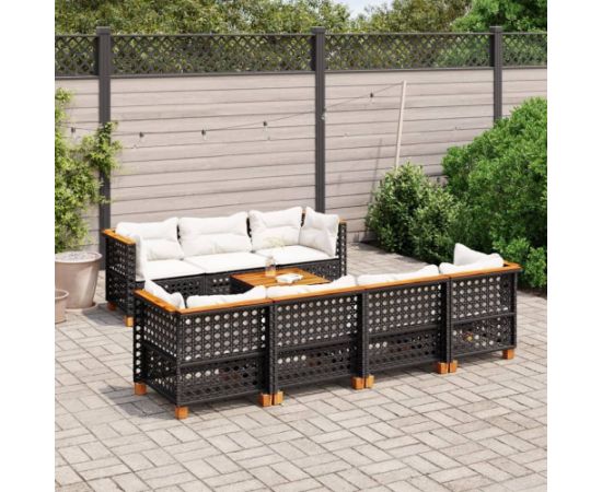 vidaXL 8-cz. zestaw wypoczynkowy do ogrodu, z poduszkami, czarny Dārza mēbeļu komplekti