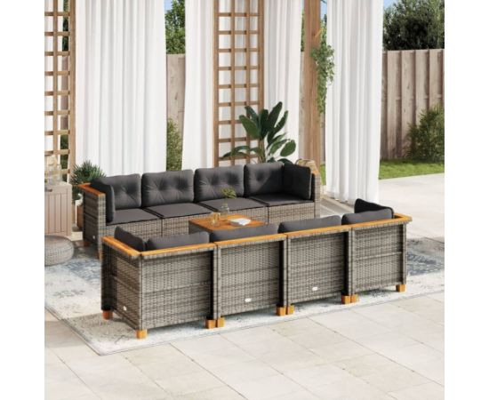 vidaXL 9-cz. zestaw mebli ogrodowych z poduszkami, szary, polirattan Dārza mēbeļu komplekti