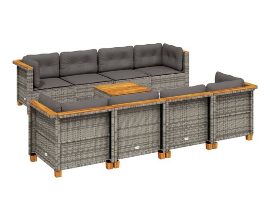 vidaXL 9-cz. zestaw mebli ogrodowych z poduszkami, szary, polirattan Dārza mēbeļu komplekti