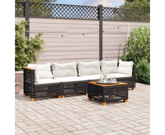 vidaXL 5-cz. zestaw wypoczynkowy do ogrodu, poduszki, czarny rattan PE Dārza mēbeļu komplekti