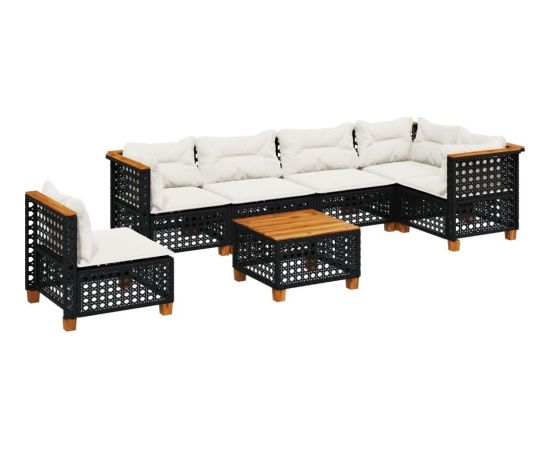 vidaXL 7-cz. zestaw wypoczynkowy do ogrodu, z poduszkami, czarny Dārza mēbeļu komplekti