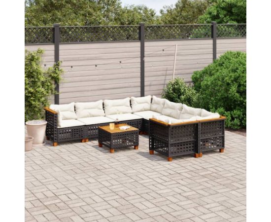 vidaXL 9-cz. zestaw wypoczynkowy do ogrodu, z poduszkami, czarny Dārza mēbeļu komplekti