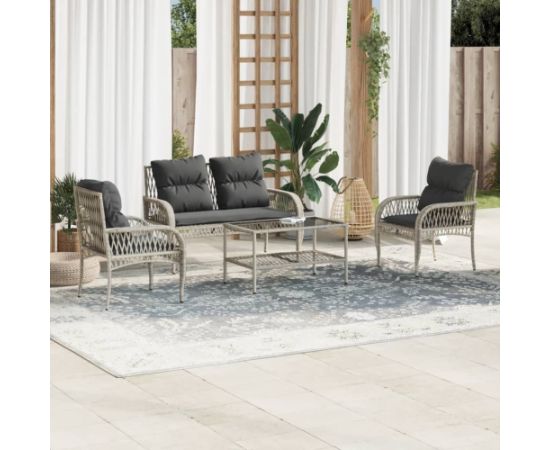 vidaXL 4-cz. zestaw wypoczynkowy do ogrodu, poduszki, jasnoszary Dārza mēbeļu komplekti