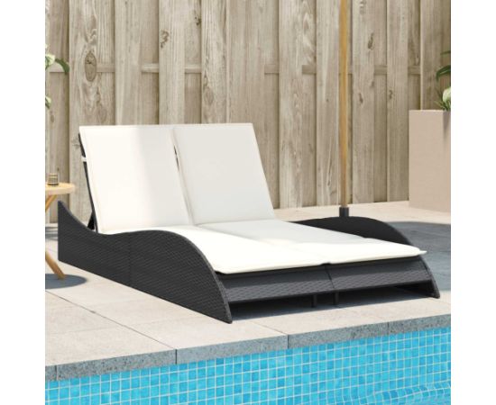 vidaXL Leżanka z poduszkami, czarna, 114x205x73 cm, polirattan Шезлонги и пляжные стулья