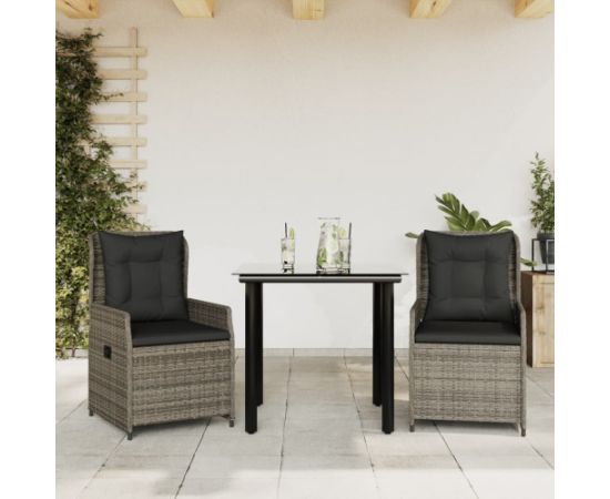 vidaXL 3-cz. zestaw mebli ogrodowych z poduszkami, szary rattan PE Dārza mēbeļu komplekti