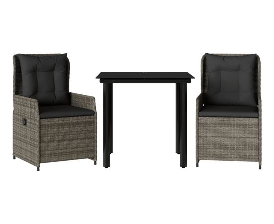 vidaXL 3-cz. zestaw mebli ogrodowych z poduszkami, szary rattan PE Dārza mēbeļu komplekti