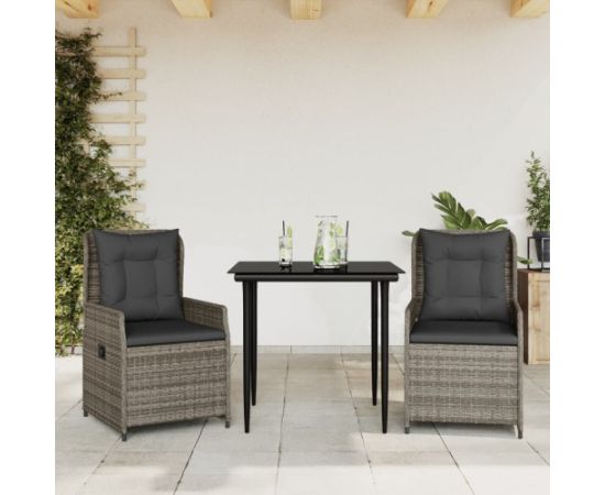 vidaXL 3-cz. zestaw mebli ogrodowych z poduszkami, szary rattan PE Dārza mēbeļu komplekti