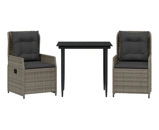 vidaXL 3-cz. zestaw mebli ogrodowych z poduszkami, szary rattan PE Dārza mēbeļu komplekti