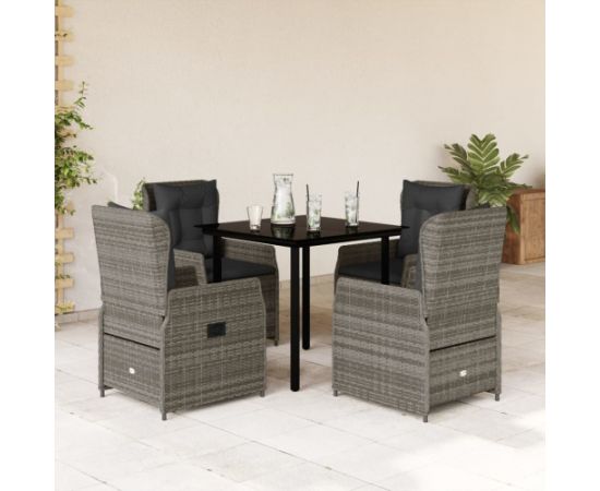 vidaXL 5-cz. zestaw mebli ogrodowych z poduszkami, szary, rattan PE Dārza mēbeļu komplekti