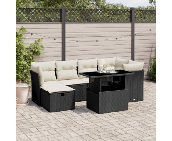 vidaXL 7-cz. zestaw wypoczynkowy do ogrodu, z poduszkami, czarny Dārza mēbeļu komplekti