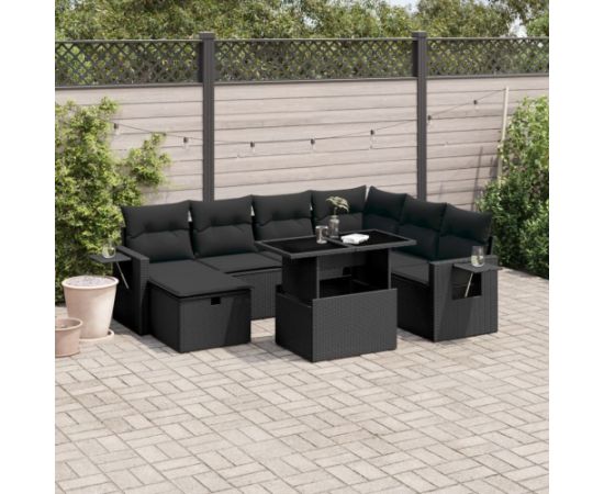vidaXL 8-cz. zestaw wypoczynkowy do ogrodu, z poduszkami, czarny Dārza mēbeļu komplekti