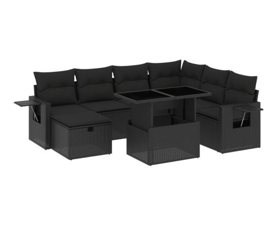 vidaXL 8-cz. zestaw wypoczynkowy do ogrodu, z poduszkami, czarny Dārza mēbeļu komplekti